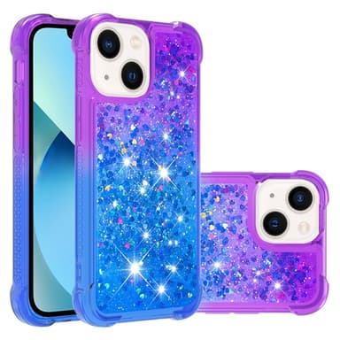 SKALO iPhone 15 Plus Kvicksand Glitter Hjärtan TPU-skal - Lila-Blå