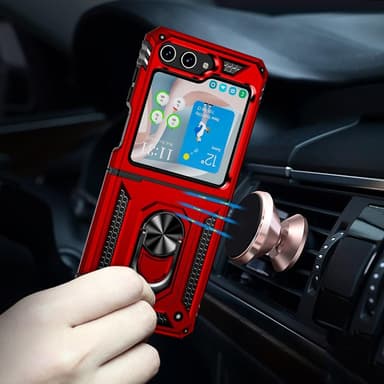 SKALO Samsung Z Flip5 Armor Hybrid Metallring skal - Röd