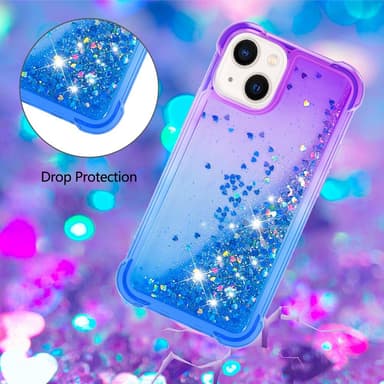 SKALO iPhone 15 Plus Kvicksand Glitter Hjärtan TPU-skal - Lila-Blå