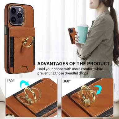 SKALO iPhone 15 Pro PU Läder Skal med Plånbok - Brun