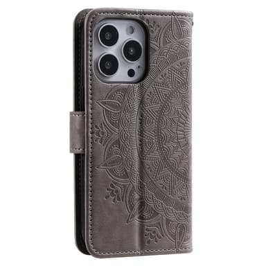 SKALO iPhone 15 Pro Mandala Plånboksfodral - Grå