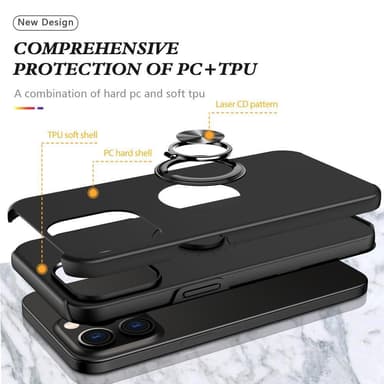 Till iPhone 15 Pro Max Hybrid skal med Finger Ring - Svart