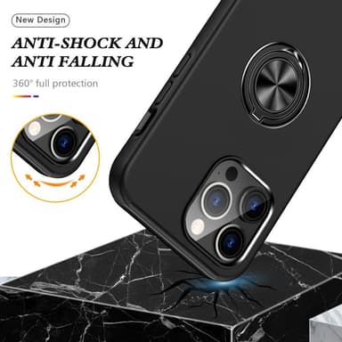 Till iPhone 15 Pro Max Hybrid skal med Finger Ring - Svart