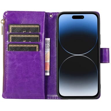 Dubbelflip Zipper 9-kort Apple iPhone 15 Pro - Lila