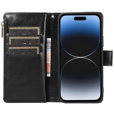 Dubbelflip Zipper 9-kort Apple iPhone 15 Pro Max - Svart