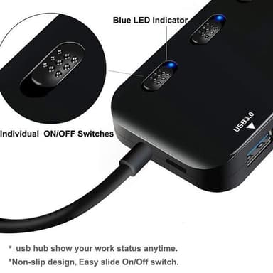 4 portars USB 3.0 Hubb med switch