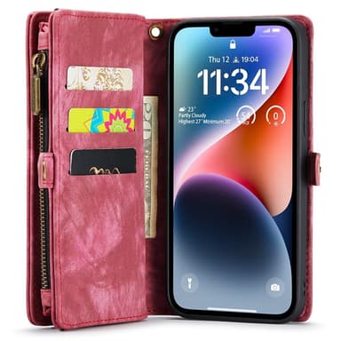 CASEME iPhone 15 Plus Retro plånboksfodral - Röd