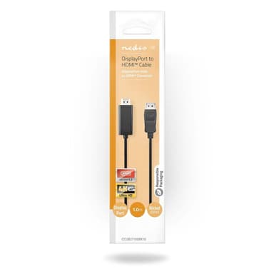 Nedis Displayport-kabel | DisplayPort Hane | HDMI™ Kontakt | 4K@30Hz | Nickelplaterad | 1.00 m | Rund | PVC | Antracit | Låda