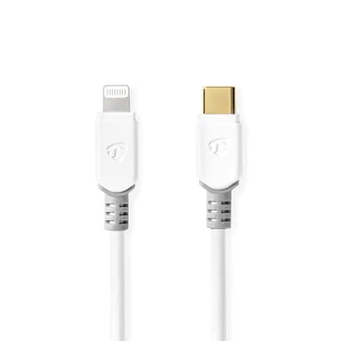 Nedis Lightning Kabel | USB 2.0 | Apple Lightning, 8-stifts | USB-C™ Hane | 480 Mbps | Guldplaterad | 1.00 m | Rund | PVC | Vit | Låda