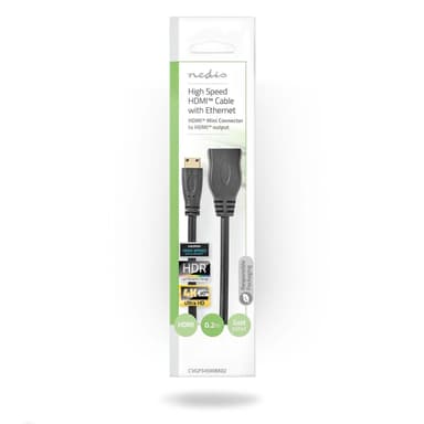 Nedis High Speed ​​HDMI ™ kabel med Ethernet | HDMI™ Mini kontakt | HDMI™ Utgång | 4K@30Hz | 10.2 Gbps | 0.20 m | Rund | PVC | Svart | Plastpåse