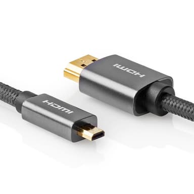 Nedis High Speed ​​HDMI ™ kabel med Ethernet | HDMI™ Kontakt | HDMI™ Micro kontakt | 4K@60Hz | 18 Gbps | 2.00 m | Rund | Bomull | Antracit / Grått Med Metall | Kartong med täckt fönster
