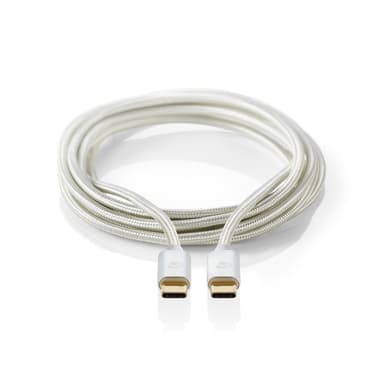 Nedis USB-kabel | USB 2.0 | USB-C™ Hane | USB-C™ Hane | 100 W | 480 Mbps | Guldplaterad | 2.00 m | Rund | Flätad / Nylon | Silver | Kartong med täckt fönster