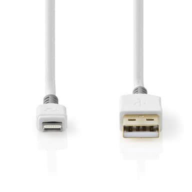 Nedis Lightning Kabel | USB 2.0 | Apple Lightning, 8-stifts | USB-A Hane | 480 Mbps | Guldplaterad | 3.00 m | Rund | PVC | Grå / Vit | Låda
