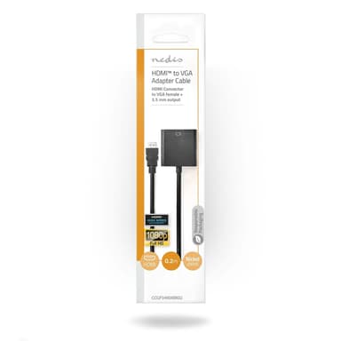 Nedis HDMI™ kabel | HDMI™ Kontakt | VGA hona 15p / 3.5 mm Hona | 1080p | Nickelplaterad | 0.20 m | Rak | PVC | Svart | Kuvert
