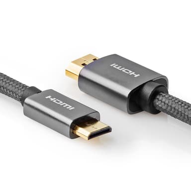 Nedis High Speed ​​HDMI ™ kabel med Ethernet | HDMI™ Kontakt | HDMI™ Mini kontakt | 4K@60Hz | 18 Gbps | 2.00 m | Rund | Bomull | Antracit / Grått Med Metall | Kartong med täckt fönster