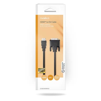 Nedis HDMI™ kabel | HDMI™ Kontakt | DVI-D 24+1-Pin Hane | 1080p | Nickelplaterad | 3.00 m | Rak | PVC | Svart | Låda