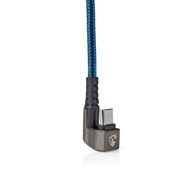 Nedis USB-kabel | USB 2.0 | USB-C™ Hane | USB-C™ Hane | 480 Mbps | Guldplaterad | 1.00 m | Rund | Flätad / Nylon | Blå / Svart | Kartong med täckt fönster