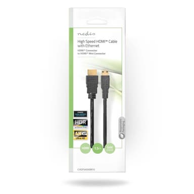 Nedis High Speed ​​HDMI ™ kabel med Ethernet | HDMI™ Kontakt | HDMI™ Mini kontakt | 4K@30Hz | 10.2 Gbps | 1.50 m | Rund | PVC | Svart | Plastpåse