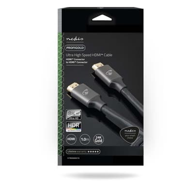 Nedis Ultra High Speed ​​HDMI ™ kabel | HDMI™ Kontakt | HDMI™ Kontakt | 8K@60Hz | 48 Gbps | 1.00 m | Rund | 6.3 mm | Antracit / Grått Med Metall | Kartong med täckt fönster