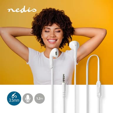 Nedis Trådbundna Hörlurar | 3.5 mm | Kabellängd: 1.20 m | Inbygd mikrofon | Volymkontroll | Vit