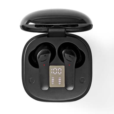 Nedis Fullt Trådlösa hörlurar | Bluetooth® | Maximal batteritid: 5 timmar | Tryck på Kontroll | Batteri hölje | Inbygd mikrofon | Stöd för röststyrning | Brusreducering | Svart