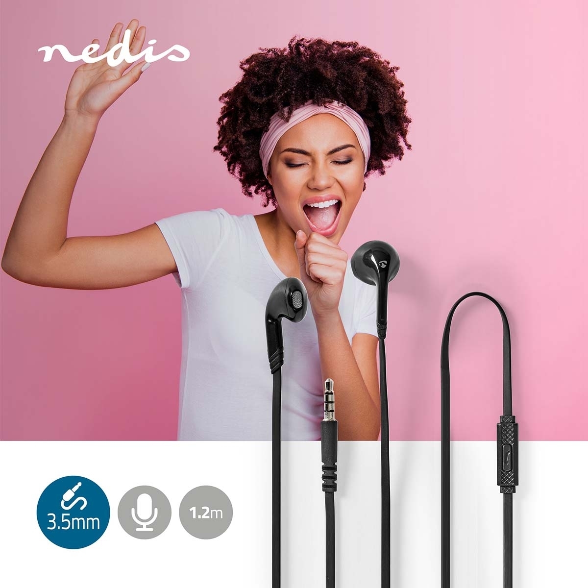 Nedis Trådbundna Hörlurar | 3.5 mm | Kabellängd: 1.20 m | Inbygd mikrofon | Volymkontroll | Svart