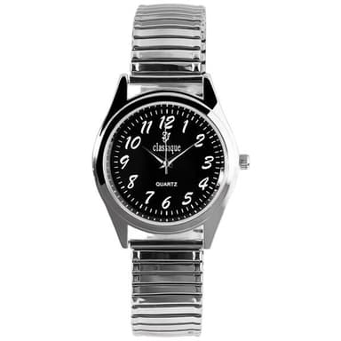Classique herrklocka med elastiskt armband i rostfritt stål - silver/Svart