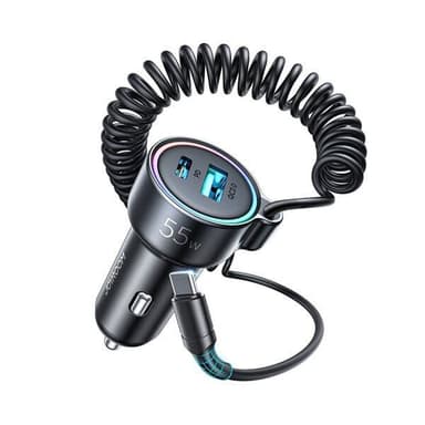 Joyroom Billaddare med USB, USB-C & USB-C-kabel 1,5m 55W