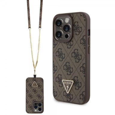 Guess iPhone 15 Pro Skal Metal Logo Strass Crossbody Strap Brun