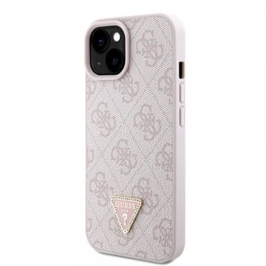 Guess iPhone 15 Skal Metal Logo Strass Crossbody Strap Rosa