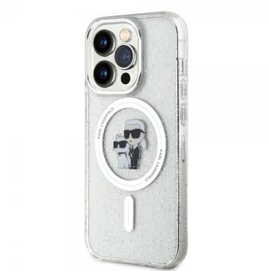 Karl Lagerfeld iPhone 15 Pro Skal Karl & Choupette Glitter MagSafe Transparent