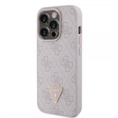 Guess iPhone 15 Pro Skal 4G Metal Triangle Strass Rosa