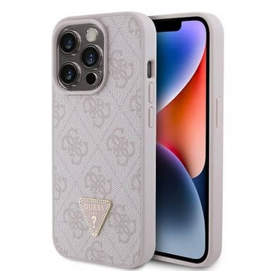 Guess iPhone 15 Pro Skal 4G Metal Triangle Strass Rosa