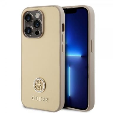 Guess iPhone 15 Pro Skal Metal Logo Strass Guld