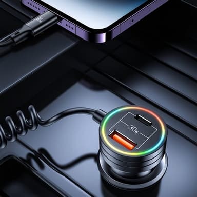 USAMS Billaddare 60W Car Charger with Spring Cable