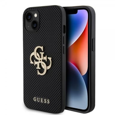 Guess iPhone 15 Skal Perforated Glitter Svart