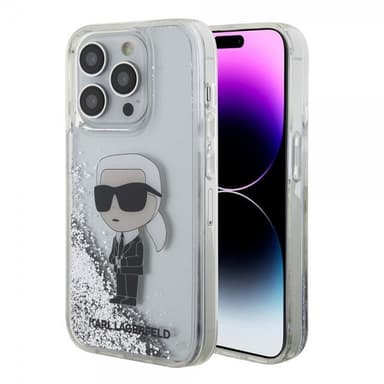 Karl Lagerfeld iPhone 15 Pro Skal Liquid Glitter NFT Karl Silver