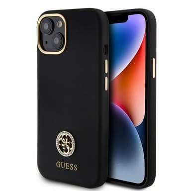 Guess iPhone 15 Skal Liquid Silicone Metal Logo Svart