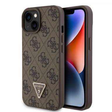 Guess iPhone 15 Skal 4G Metal Triangle Strass Brun