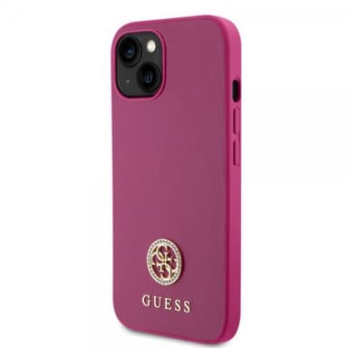 Guess iPhone 15 Skal Metal Logo Strass Metallic Rosa