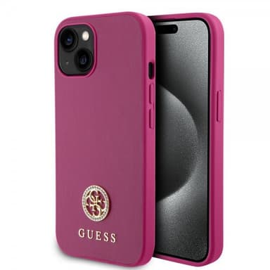 Guess iPhone 15 Skal Metal Logo Strass Metallic Rosa