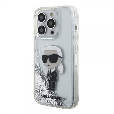 Karl Lagerfeld iPhone 15 Pro Skal Liquid Glitter NFT Karl Silver