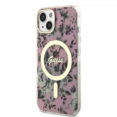 Guess iPhone 14 Skal Flower MagSafe Rosa