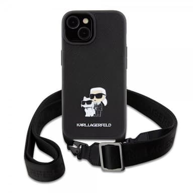 Karl Lagerfeld iPhone 15 Skal Saffiano Karl & Choupette Crossbody Svart