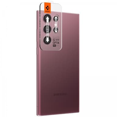 Spigen Samsung Galaxy S22 Ultra Kameralinsskydd GLAS.tR EZ Fit Optik Pro 2-pack Burgundy