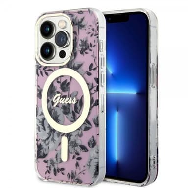 Guess iPhone 14 Pro Skal Flower MagSafe Rosa