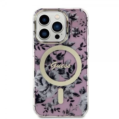 Guess iPhone 14 Pro Skal Flower MagSafe Rosa