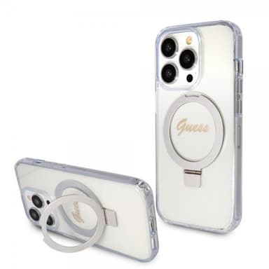 Guess iPhone 15 Pro Max Skal Ring Stand Glitter MagSafe Transparent