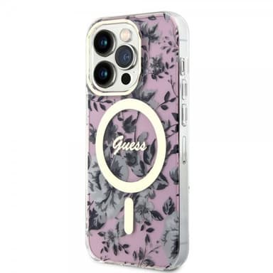 Guess iPhone 14 Pro Skal Flower MagSafe Rosa