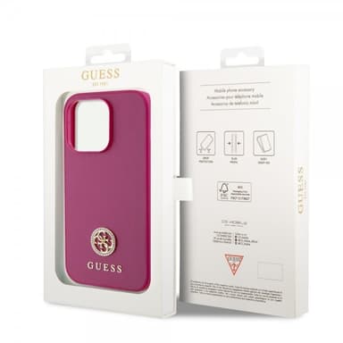 Guess iPhone 15 Pro Max Skal Metal Logo Strass Metallic Rosa